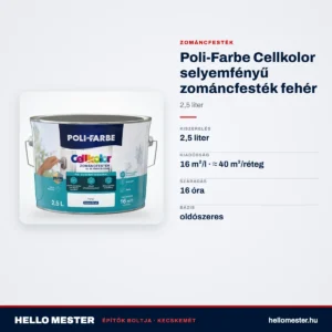 Poli-Farbe Cellkolor selyemfényű zománcfesték fehér 2,5 L – műszaki adatok – HelloMester Kecskemét