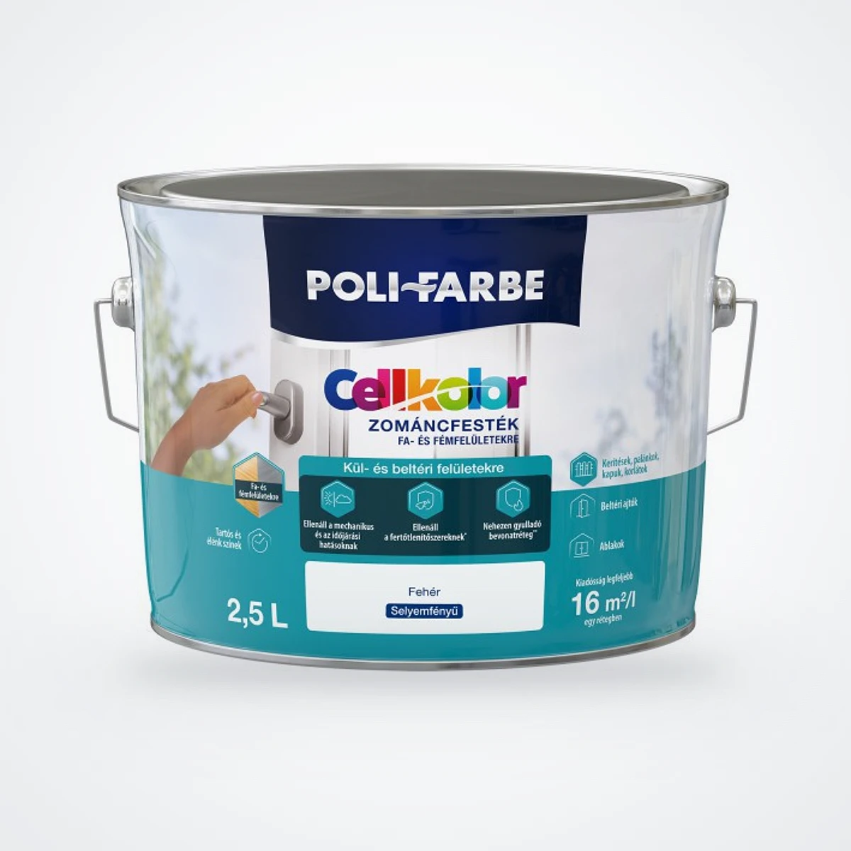 Poli-Farbe Cellkolor selyemfényű zománcfesték fehér 2,5 L – HelloMester Kecskemét