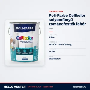 Poli-Farbe Cellkolor selyemfényű zománcfesték fehér 5 L – műszaki adatok – HelloMester Kecskemét