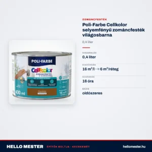 Poli-Farbe Cellkolor selyemfényű zománcfesték világosbarna 0,4 L – műszaki adatok – HelloMester Kecskemét