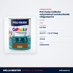 Poli-Farbe Cellkolor selyemfényű zománcfesték világosbarna 0,8 L – műszaki adatok – HelloMester Kecskemét