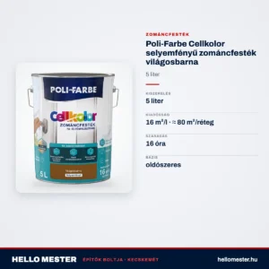 Poli-Farbe Cellkolor selyemfényű zománcfesték világosbarna 5 L – műszaki adatok – HelloMester Kecskemét