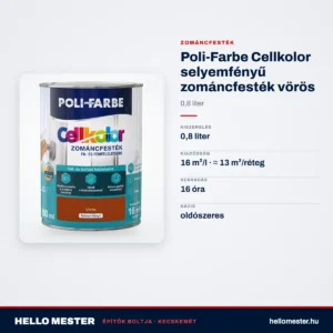Poli-Farbe Cellkolor selyemfényű zománcfesték vörös 0,8 L – műszaki adatok – HelloMester Kecskemét