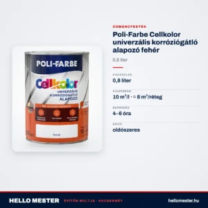 Poli-Farbe Cellkolor univerzális korróziógátló alapozó fehér 0,8 L – műszaki adatok – HelloMester Kecskemét