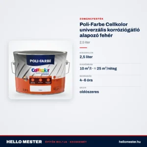 Poli-Farbe Cellkolor univerzális korróziógátló alapozó fehér 2,5 L – műszaki adatok – HelloMester Kecskemét