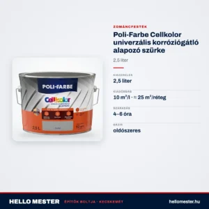 Poli-Farbe Cellkolor univerzális korróziógátló alapozó szürke 2,5 L – műszaki adatok – HelloMester Kecskemét