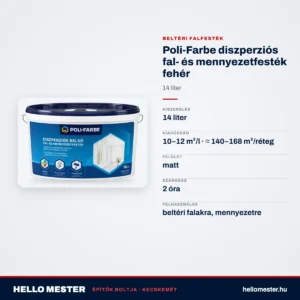Poli-Farbe diszperziós fal- és mennyezetfesték fehér 14 L – műszaki adatok – HelloMester Kecskemét