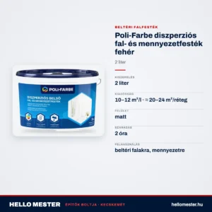 Poli-Farbe diszperziós fal- és mennyezetfesték fehér 2 L – műszaki adatok – HelloMester Kecskemét
