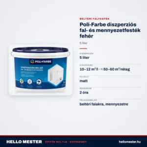 Poli-Farbe diszperziós fal- és mennyezetfesték fehér 5 L – műszaki adatok – HelloMester Kecskemét