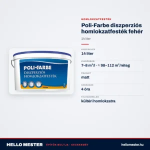 Poli-Farbe diszperziós homlokzatfesték fehér 14 L – műszaki adatok – HelloMester Kecskemét