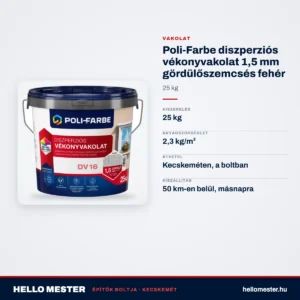 Poli-Farbe diszperziós vékonyvakolat 1,5 mm gördülőszemcsés fehér 25 kg – műszaki adatok – HelloMester Kecskemét