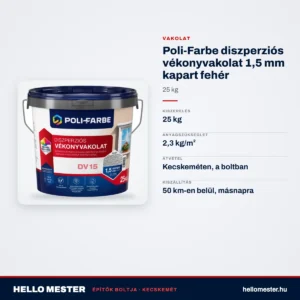 Poli-Farbe diszperziós vékonyvakolat 1,5 mm kapart fehér 25 kg – műszaki adatok – HelloMester Kecskemét