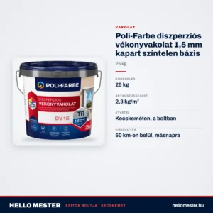 Poli-Farbe diszperziós vékonyvakolat 1,5 mm kapart színtelen bázis 25 kg – műszaki adatok – HelloMester Kecskemét