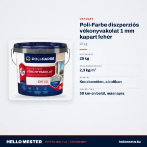 Poli-Farbe diszperziós vékonyvakolat 1 mm kapart fehér 25 kg – műszaki adatok – HelloMester Kecskemét