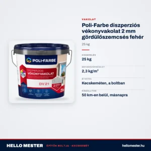 Poli-Farbe diszperziós vékonyvakolat 2 mm gördülőszemcsés fehér 25 kg – műszaki adatok – HelloMester Kecskemét