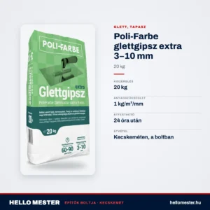 Poli-Farbe glettgipsz extra 3–10 mm 20 kg – műszaki adatok – HelloMester Kecskemét