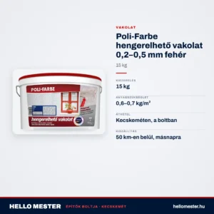 Poli-Farbe hengerelhető vakolat 0,2–0,5 mm fehér 15 kg – műszaki adatok – HelloMester Kecskemét