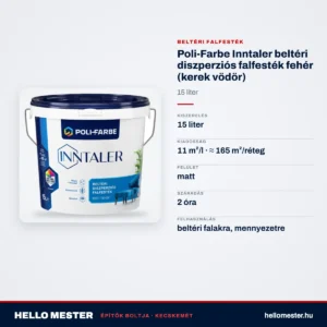 Poli-Farbe Inntaler beltéri diszperziós falfesték fehér 15 L (kerek vödör) – műszaki adatok – HelloMester Kecskemét