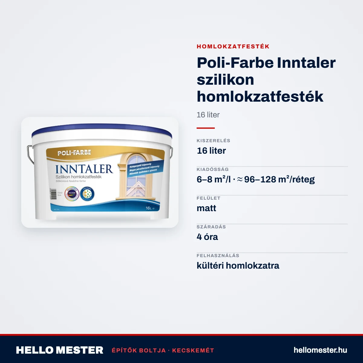 Poli-Farbe Inntaler szilikon homlokzatfesték 16 L – műszaki adatok – HelloMester Kecskemét