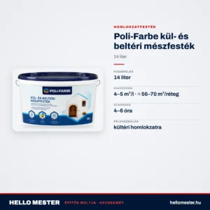 Poli-Farbe kül- és beltéri mészfesték 14 L – műszaki adatok – HelloMester Kecskemét