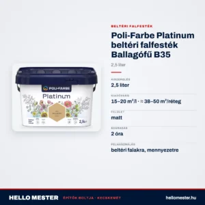 Poli-Farbe Platinum beltéri falfesték Ballagófű B35 2,5 L – műszaki adatok – HelloMester Kecskemét