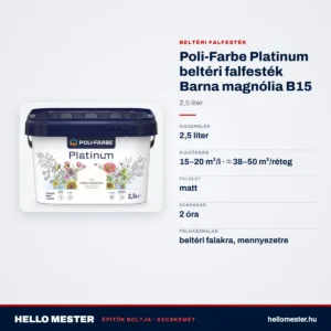 Poli-Farbe Platinum beltéri falfesték Barna magnólia B15 2,5 L – műszaki adatok – HelloMester Kecskemét