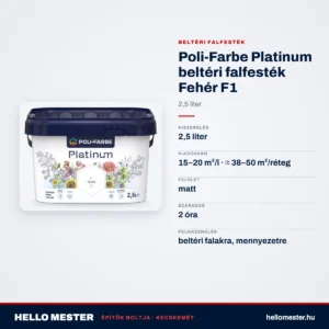 Poli-Farbe Platinum beltéri falfesték Fehér F1 2,5 L – műszaki adatok – HelloMester Kecskemét