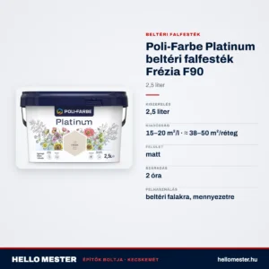 Poli-Farbe Platinum beltéri falfesték Frézia F90 2,5 L – műszaki adatok – HelloMester Kecskemét