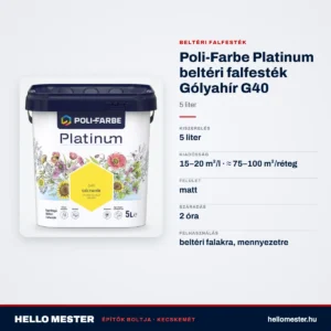 Poli-Farbe Platinum beltéri falfesték Gólyahír G40 5 L – műszaki adatok – HelloMester Kecskemét