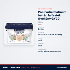 Poli-Farbe Platinum beltéri falfesték Gyékény GY30 2,5 L – műszaki adatok – HelloMester Kecskemét