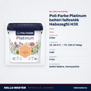 Poli-Farbe Platinum beltéri falfesték Habszegfű H30 5 L – műszaki adatok – HelloMester Kecskemét