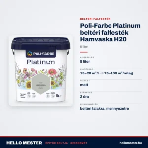 Poli-Farbe Platinum beltéri falfesték Hamvaska H20 5 L – műszaki adatok – HelloMester Kecskemét