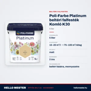 Poli-Farbe Platinum beltéri falfesték Komló K30 5 L – műszaki adatok – HelloMester Kecskemét