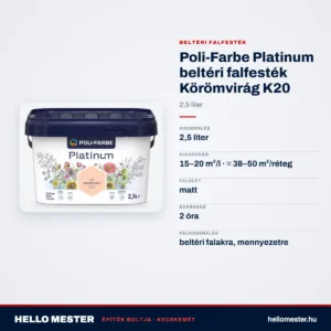 Poli-Farbe Platinum beltéri falfesték Körömvirág K20 2,5 L – műszaki adatok – HelloMester Kecskemét