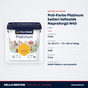 Poli-Farbe Platinum beltéri falfesték Napraforgó N40 5 L – műszaki adatok – HelloMester Kecskemét