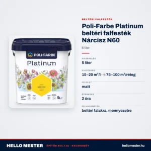 Poli-Farbe Platinum beltéri falfesték Nárcisz N60 5 L – műszaki adatok – HelloMester Kecskemét