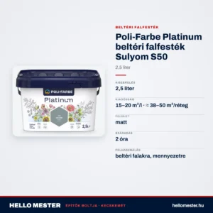 Poli-Farbe Platinum beltéri falfesték Sulyom S50 2,5 L – műszaki adatok – HelloMester Kecskemét