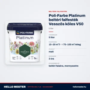 Poli-Farbe Platinum beltéri falfesték Vesszős köles V50 5 L – műszaki adatok – HelloMester Kecskemét