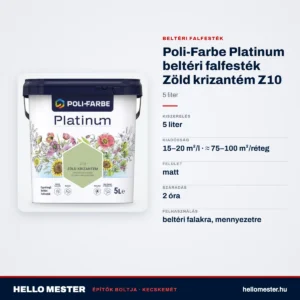 Poli-Farbe Platinum beltéri falfesték Zöld krizantém Z10 5 L – műszaki adatok – HelloMester Kecskemét