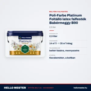 Poli-Farbe Platinum Foltálló latex falfesték Babérmeggy B90 2,5 L – műszaki adatok – HelloMester Kecskemét