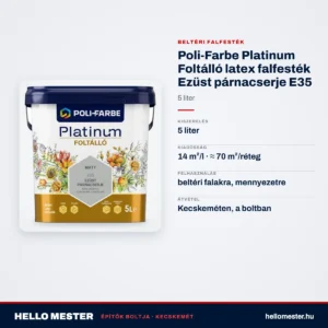 Poli-Farbe Platinum Foltálló latex falfesték Ezüst párnacserje E35 5 L – műszaki adatok – HelloMester Kecskemét