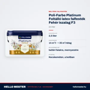 Poli-Farbe Platinum Foltálló latex falfesték Fehér iszalag F3 2,5 L – műszaki adatok – HelloMester Kecskemét