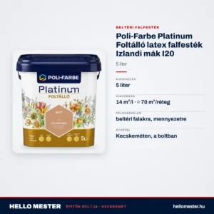 Poli-Farbe Platinum Foltálló latex falfesték Izlandi mák I20 5 L – műszaki adatok – HelloMester Kecskemét