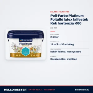 Poli-Farbe Platinum Foltálló latex falfesték Kék hortenzia K60 2,5 L – műszaki adatok – HelloMester Kecskemét