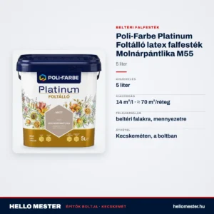 Poli-Farbe Platinum Foltálló latex falfesték Molnárpántlika M55 5 L – műszaki adatok – HelloMester Kecskemét