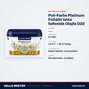Poli-Farbe Platinum Foltálló latex falfesték Olajfa O20 2,5 L – műszaki adatok – HelloMester Kecskemét
