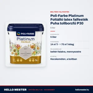 Poli-Farbe Platinum Foltálló latex falfesték Puha tollborzfű P30 5 L – műszaki adatok – HelloMester Kecskemét