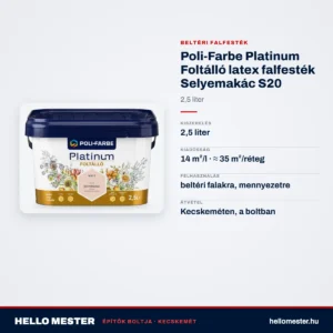 Poli-Farbe Platinum Foltálló latex falfesték Selyemakác S20 2,5 L – műszaki adatok – HelloMester Kecskemét