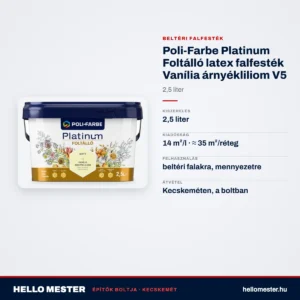 Poli-Farbe Platinum Foltálló latex falfesték Vanília árnyékliliom V5 2,5 L – műszaki adatok – HelloMester Kecskemét