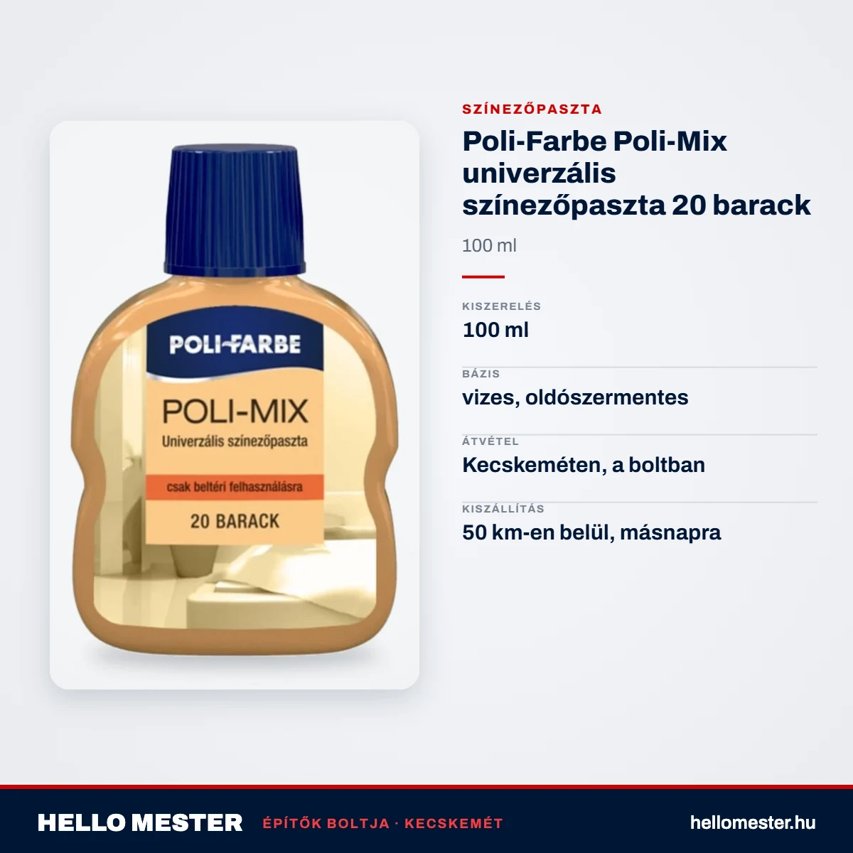 Poli-Farbe Poli-Mix univerzális színezőpaszta 20 barack 100 ml – műszaki adatok – HelloMester Kecskemét